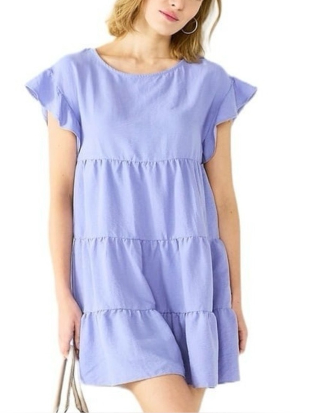 Nine West Pastel Blue Tiered Dress Short Sleeve Flowy Church Wedding Guest Large